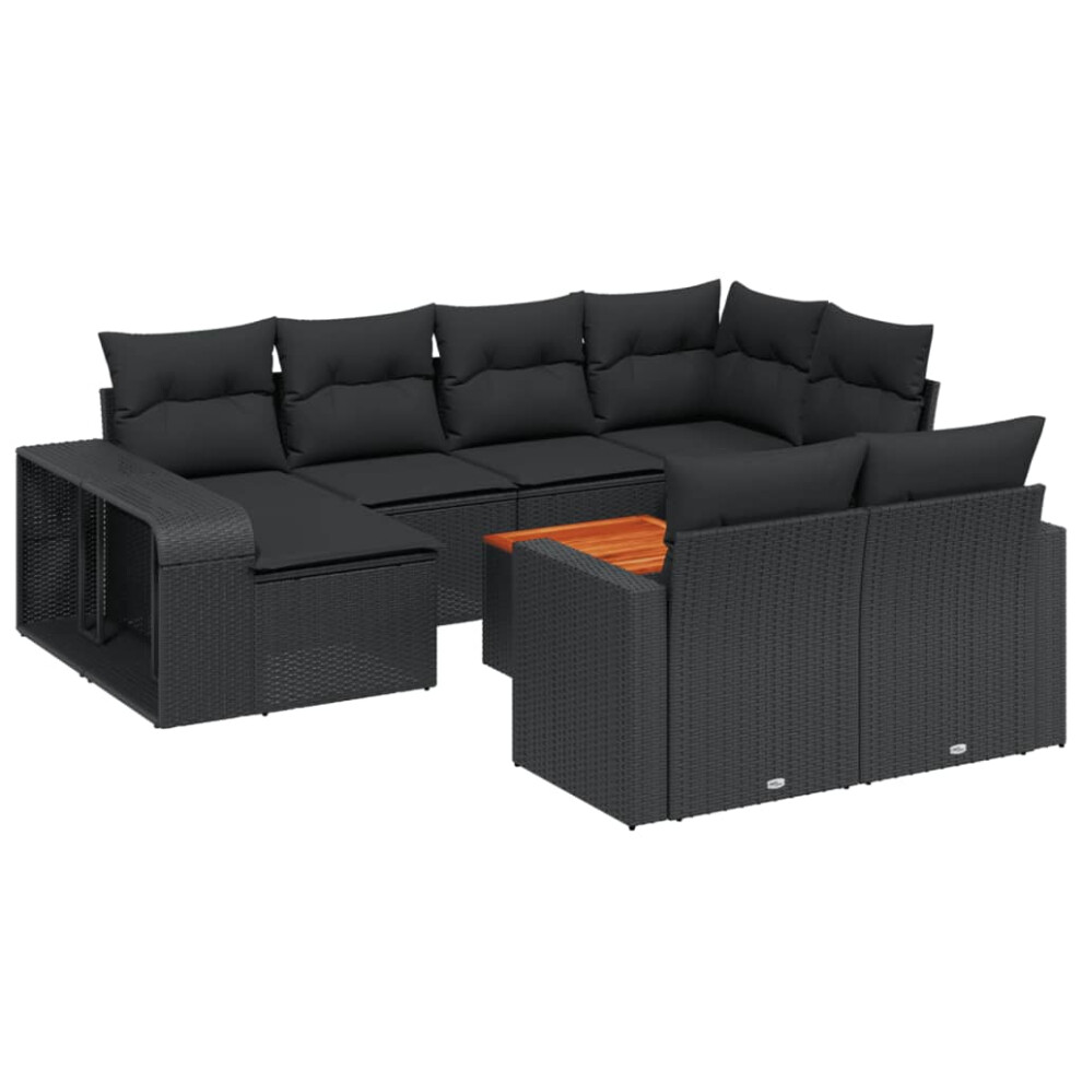 vidaXL Garden Sofa Set 11 Piece with Cushions Outdoor Sofa Black Poly Rattan