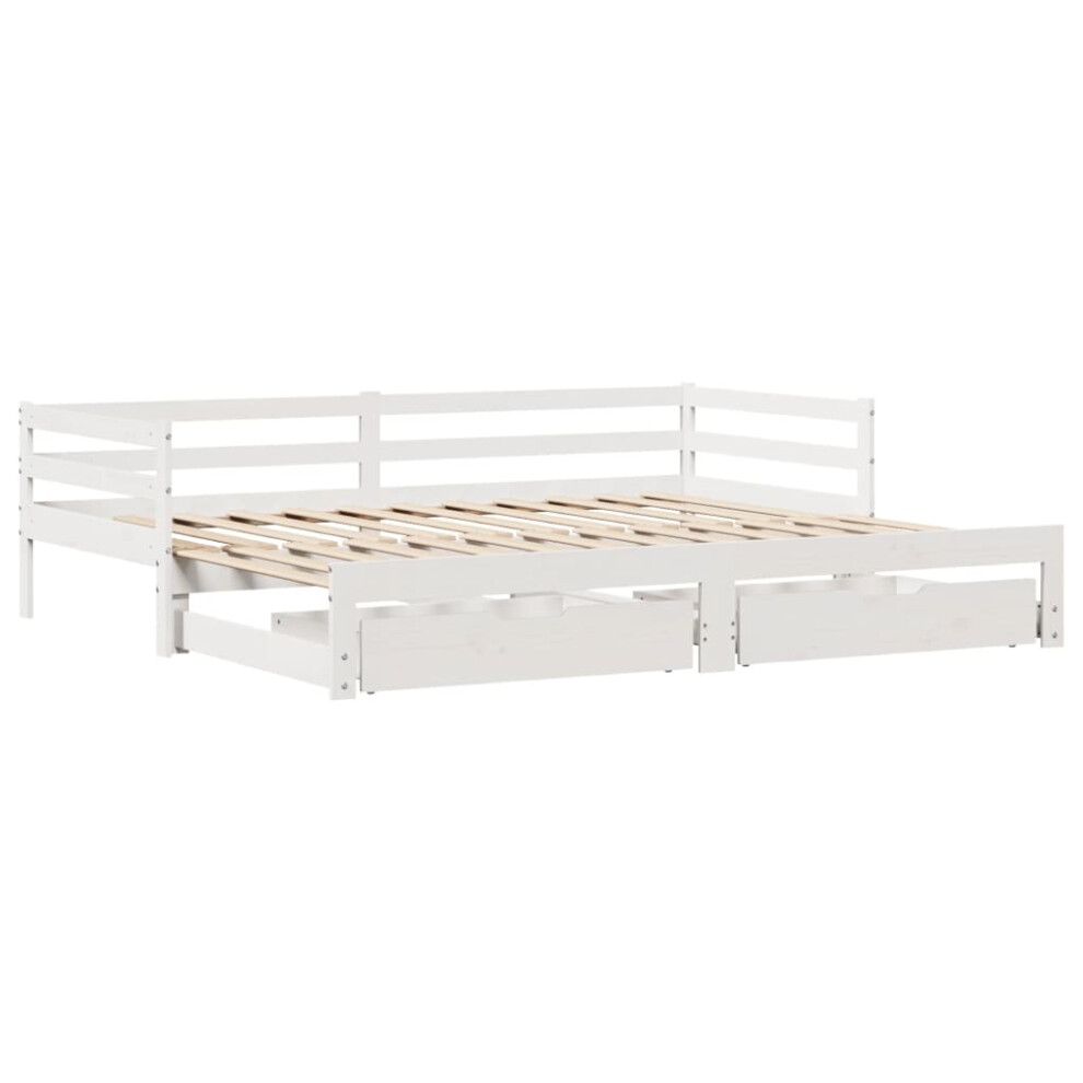 Vidaxl Daybed With Trundle & Drawers Sofa Bed White 90X190 Cm Solid Wood Pine