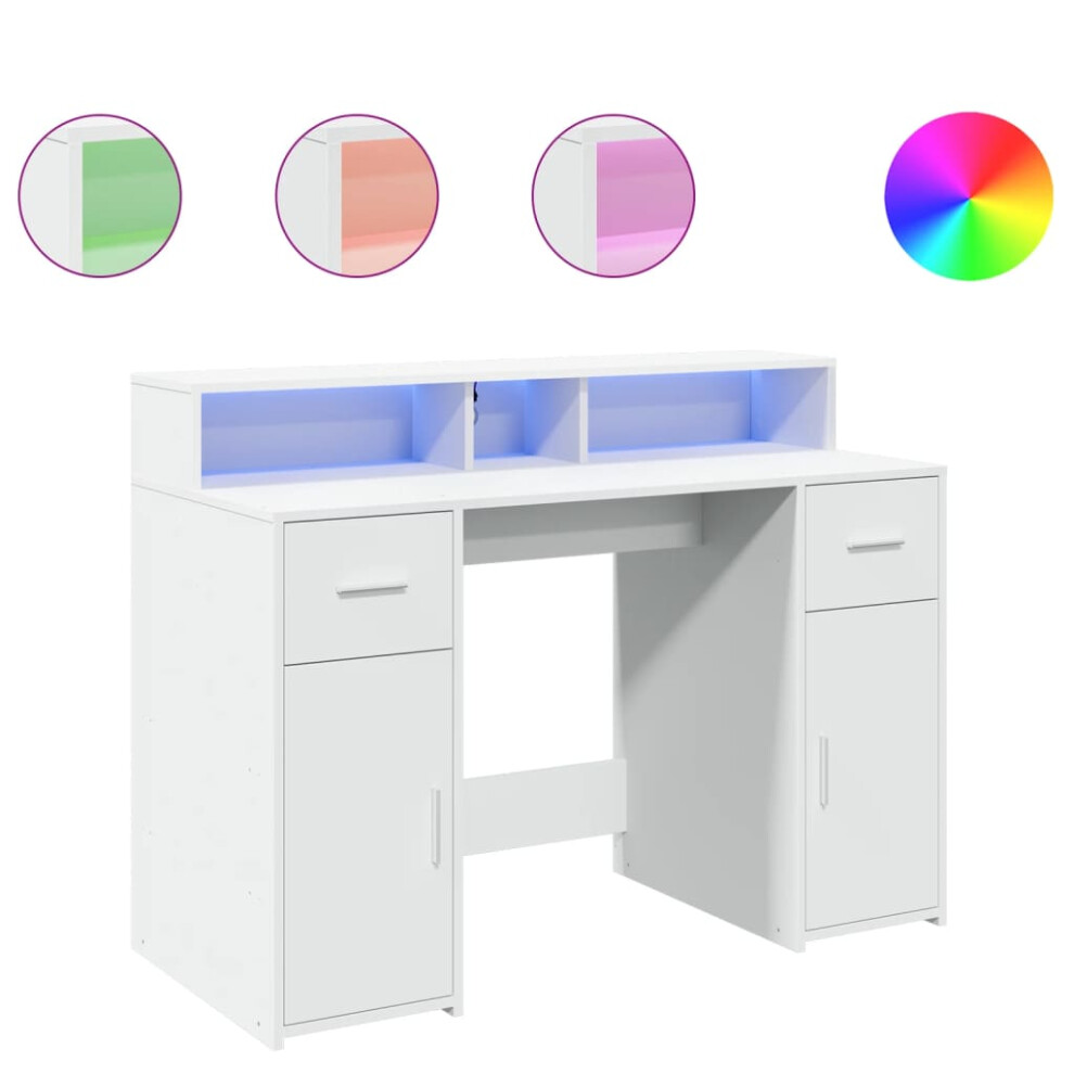 vidaXL Desk with LED Lights Writing Table Working Table White Engineered Wood