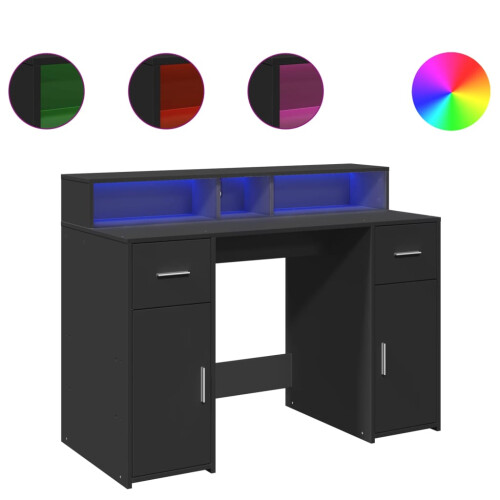 VidaXL vidaXL Desk with LED Lights Writing Table Working Table Black Engineered Wood 1