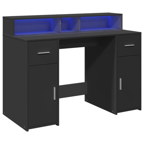 VidaXL vidaXL Desk with LED Lights Writing Table Working Table Black Engineered Wood 2