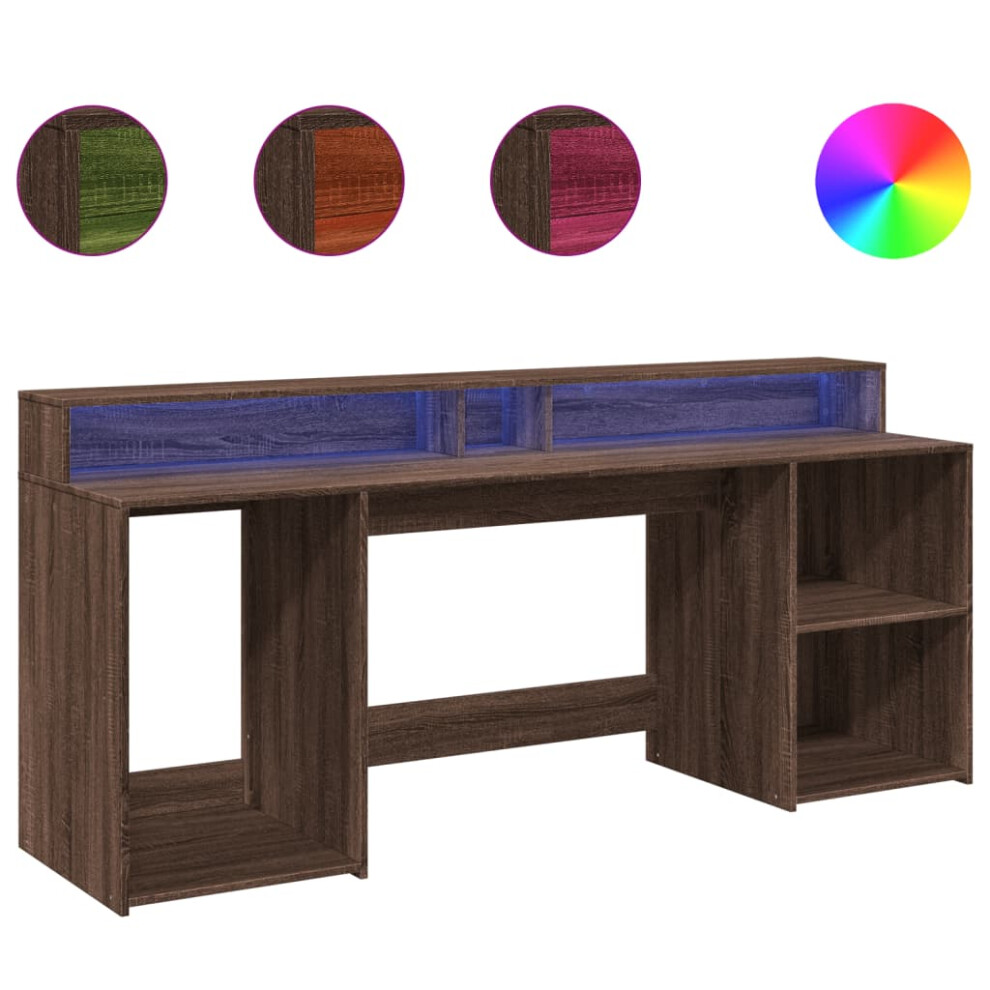 vidaXL Desk with LED Lights Writing Working Table Brown Oak Engineered Wood