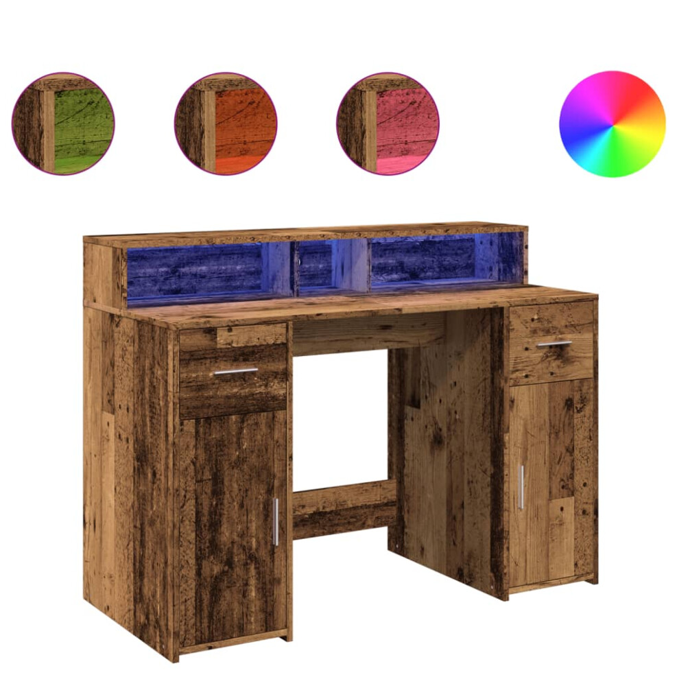 vidaXL Desk with LED Lights Writing Working Table Old Wood Engineered Wood