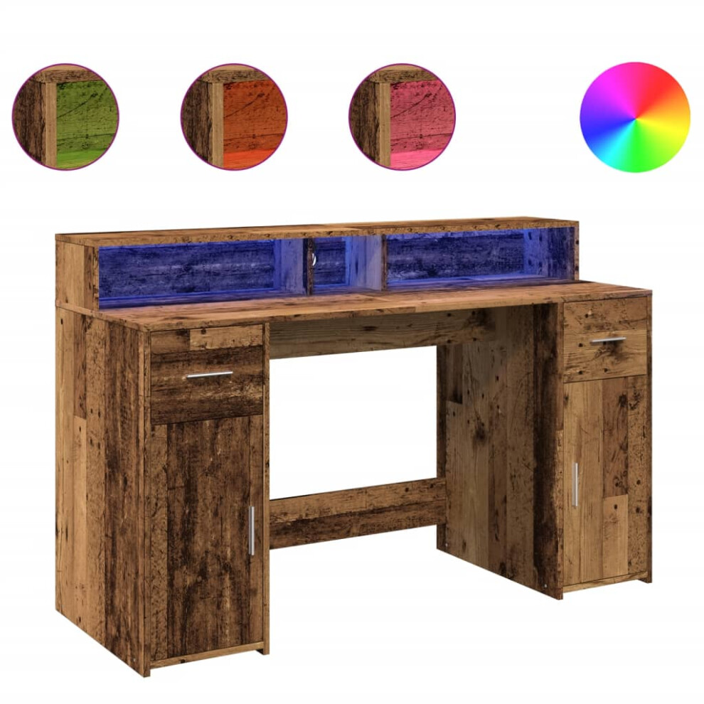 vidaXL Desk with LED Lights Writing Working Table Old Wood Engineered Wood