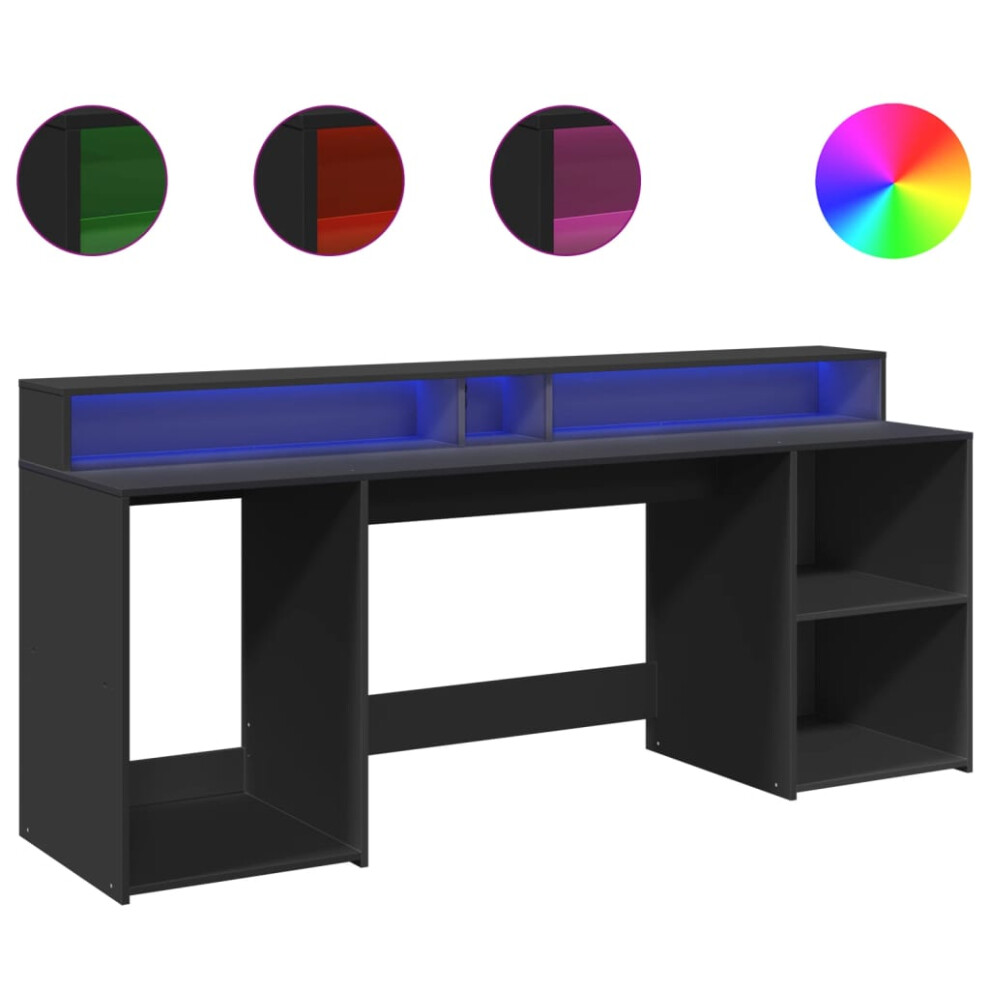 vidaXL Desk with LED Lights Writing Table Working Table Black Engineered Wood