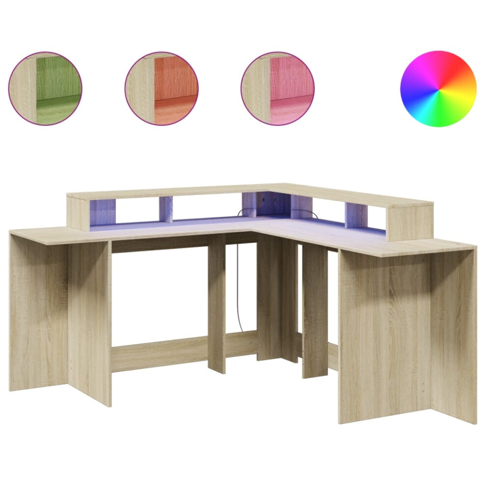 vidaXL Desk with LED Lights Writing Working Table Sonoma Oak Engineered Wood