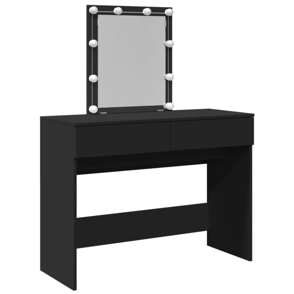 (black) vidaXL Dressing Table with LED Cosmetic Table Vanity Makeup Table Smoked Oak