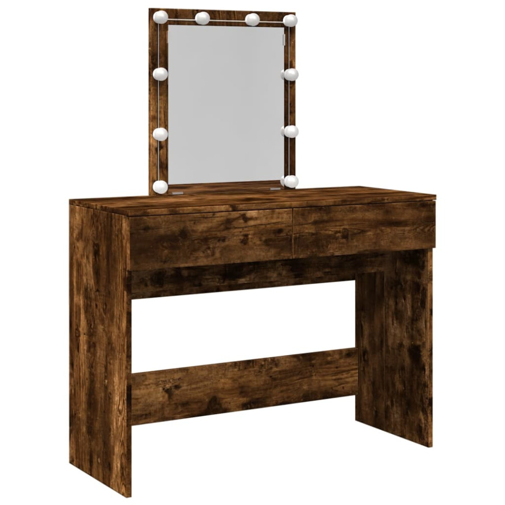 (smoked oak) vidaXL Dressing Table with LED Cosmetic Table Vanity Makeup Table Smoked Oak