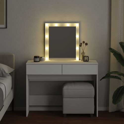 VidaXL (white) vidaXL Dressing Table with LED Cosmetic Table Vanity Makeup Table Smoked Oak 2