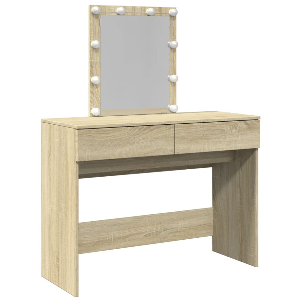 (sonoma oak) vidaXL Dressing Table with LED Cosmetic Table Vanity Makeup Table Smoked Oak