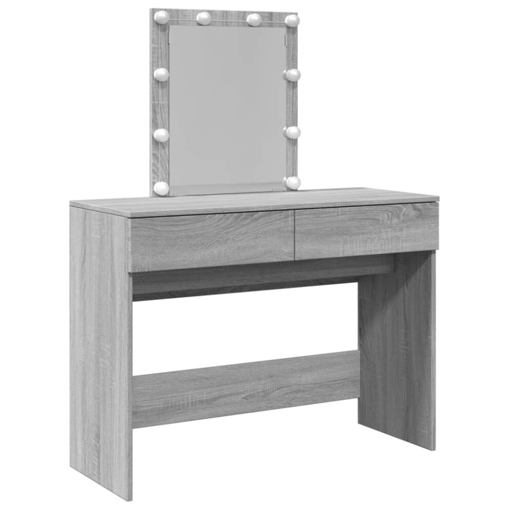 (grey sonoma) vidaXL Dressing Table with LED Cosmetic Table Vanity Makeup Table Smoked Oak