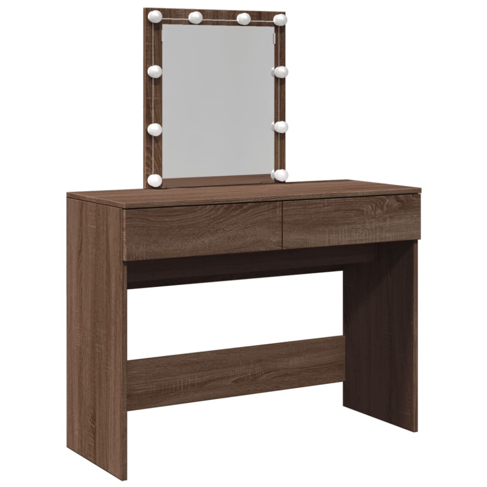 (brown oak) vidaXL Dressing Table with LED Cosmetic Table Vanity Makeup Table Smoked Oak