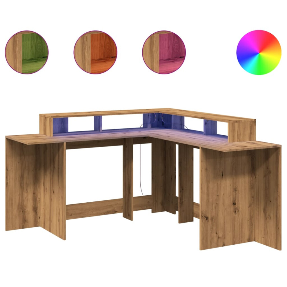 vidaXL Desk with LED Lights Writing Working Table Artisian Oak Engineered Wood