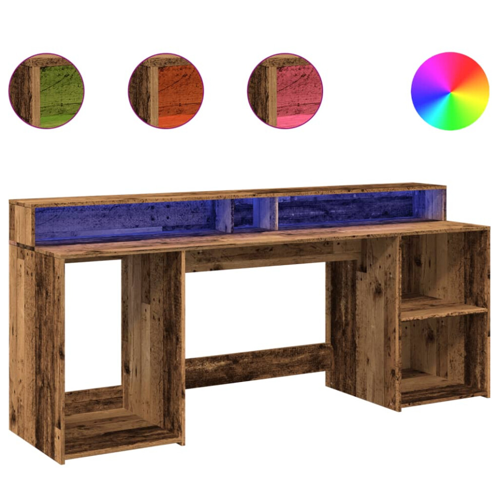 vidaXL Desk with LED Lights Writing Working Table Old Wood Engineered Wood