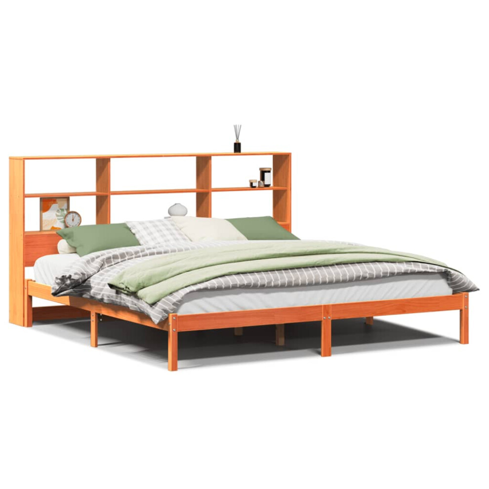 Vidaxl Brown Bookcase Bed Without Mattress Wax Super King Solid Wood Pine