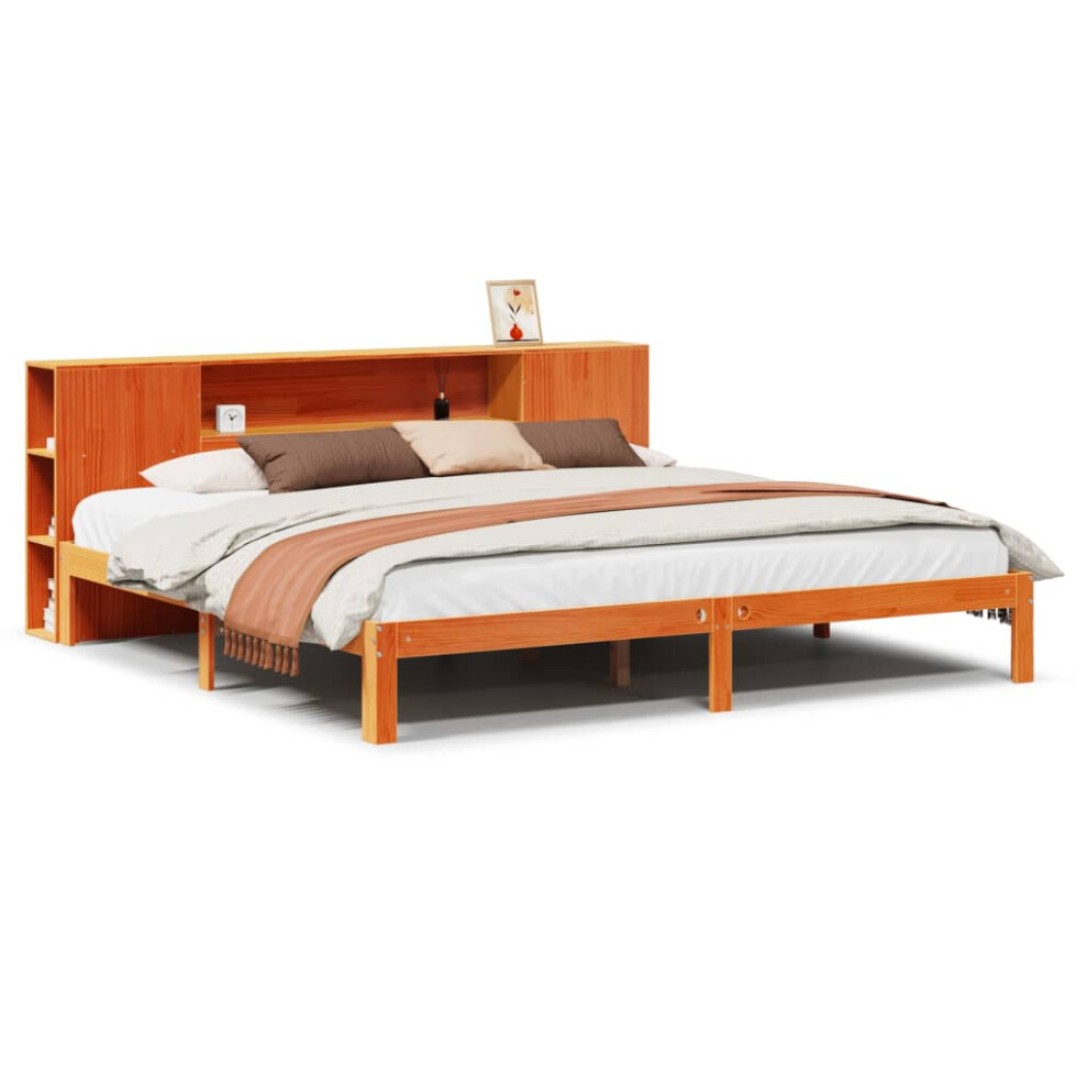 Vidaxl Brown Bookcase Bed Without Mattress Wax Super King Solid Wood Pine
