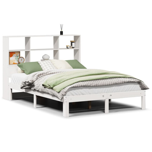 VidaXL vidaXL Bookcase Bed without Mattress Bed Base White 160x200cm Solid Wood Pine