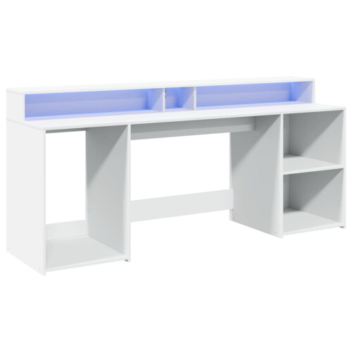 VidaXL vidaXL Desk with LED Lights Writing Table Working Table White Engineered Wood 2