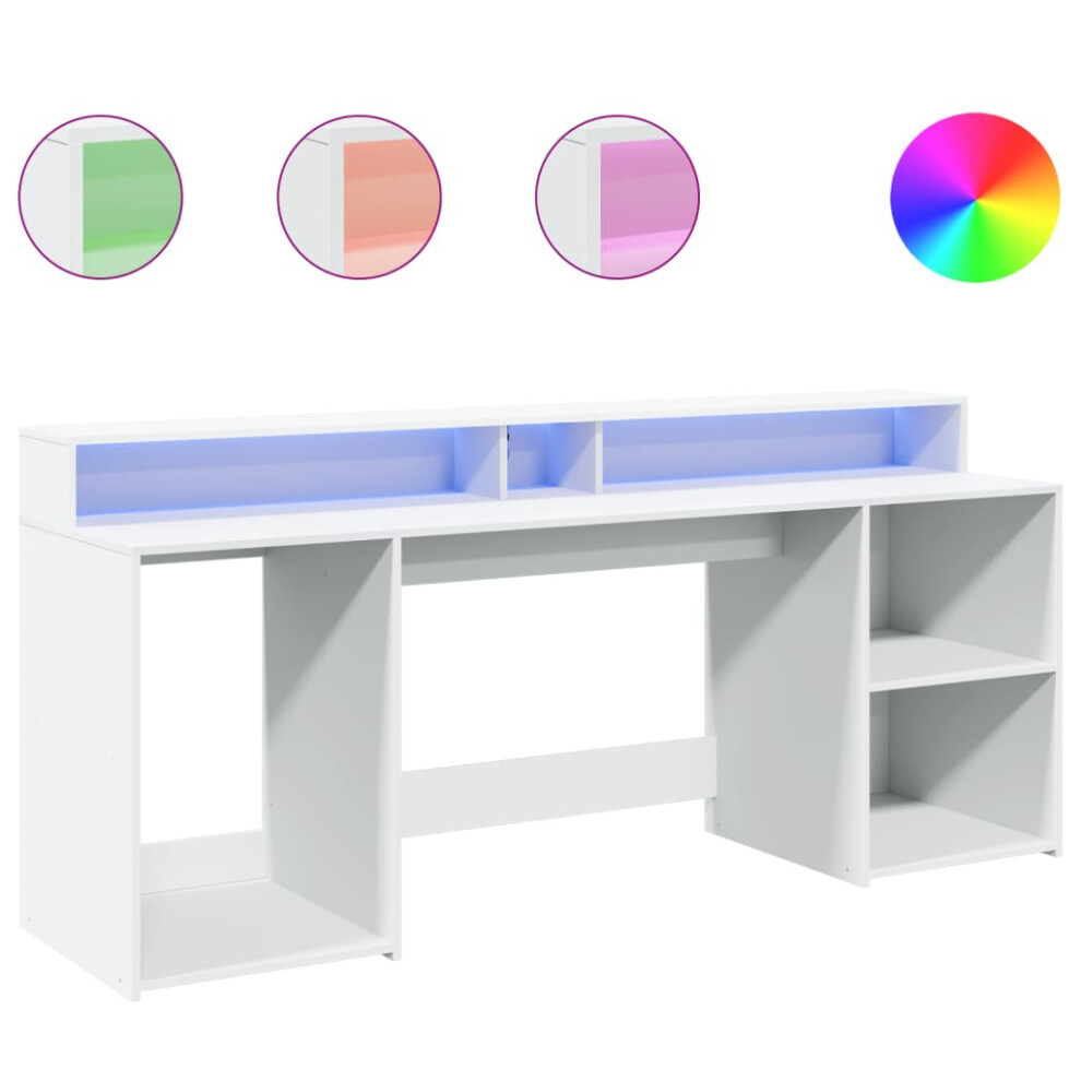 vidaXL Desk with LED Lights Writing Table Working Table White Engineered Wood