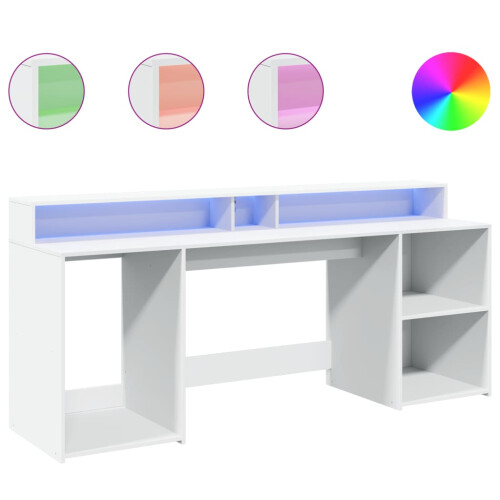 VidaXL vidaXL Desk with LED Lights Writing Table Working Table White Engineered Wood 1