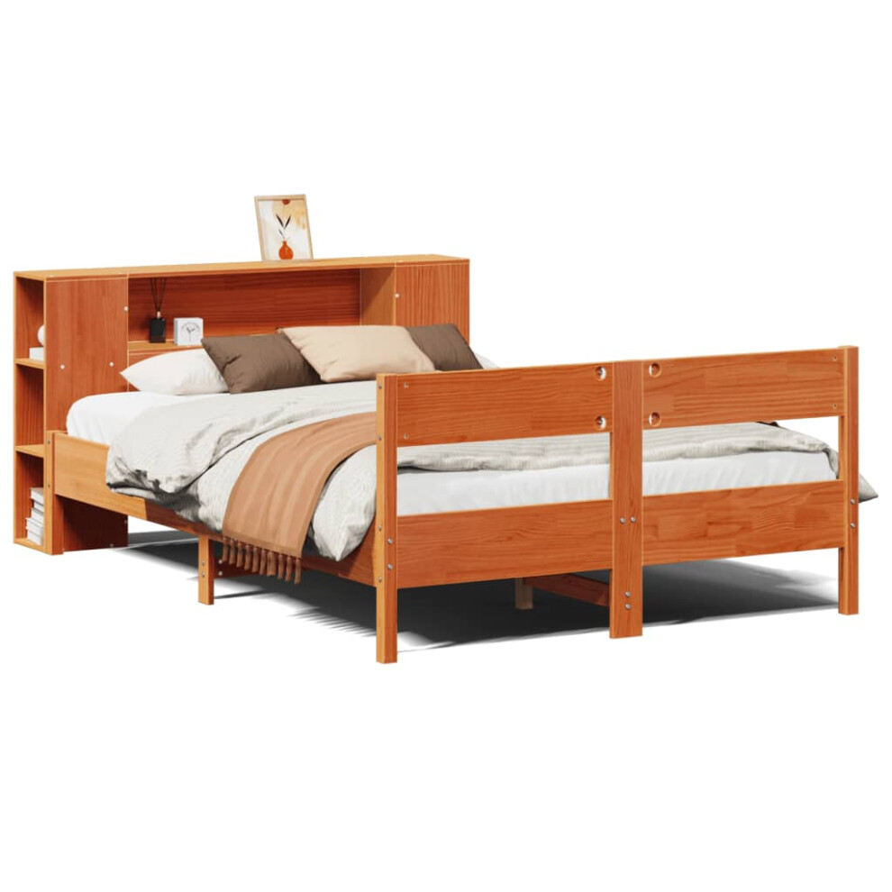 Vidaxl Bookcase Bed Without Mattress Bed Wax Brown Double Solid Wood Pine