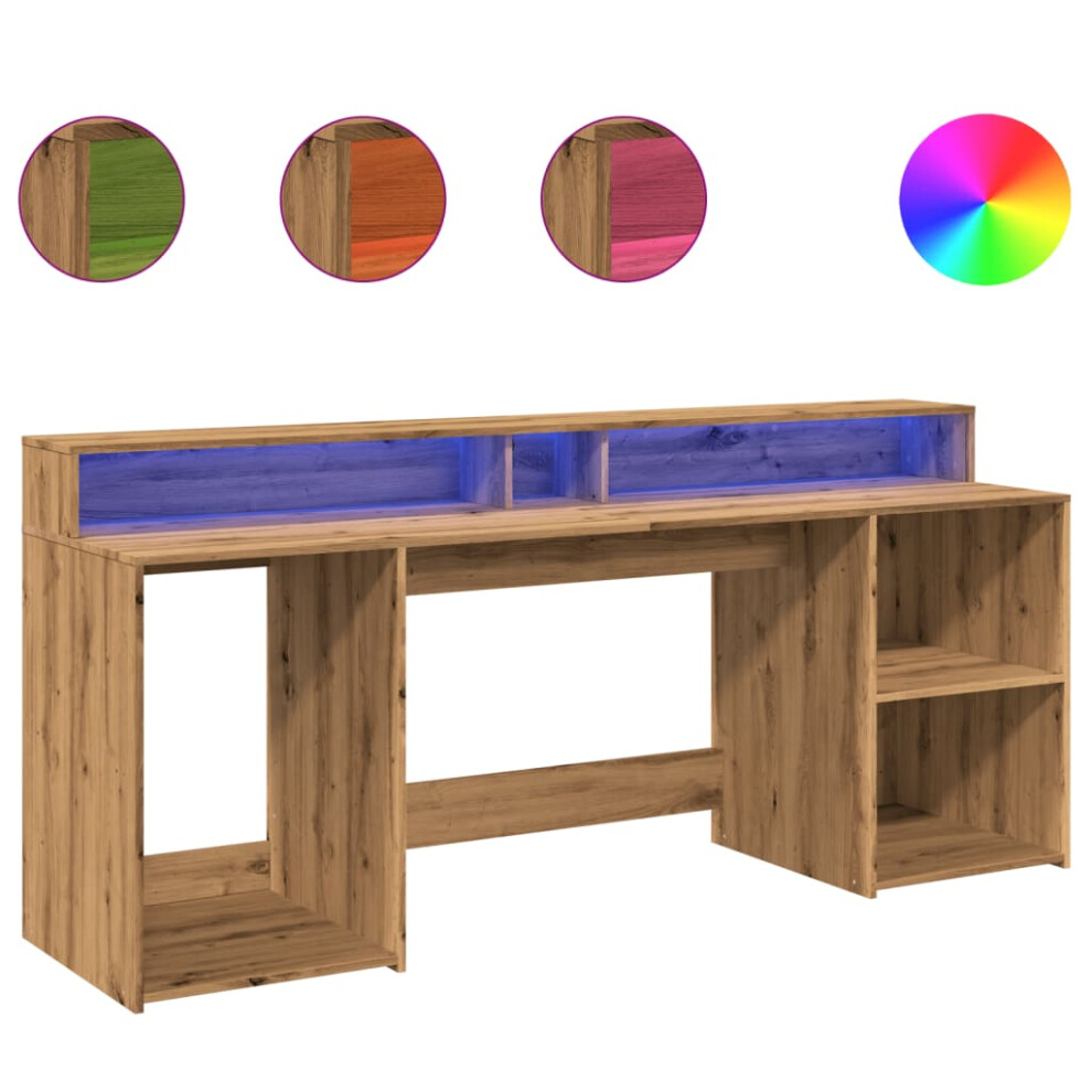 Vidaxl Desk With Led Lights Writing Working Table Artisian Oak Engineered Wood