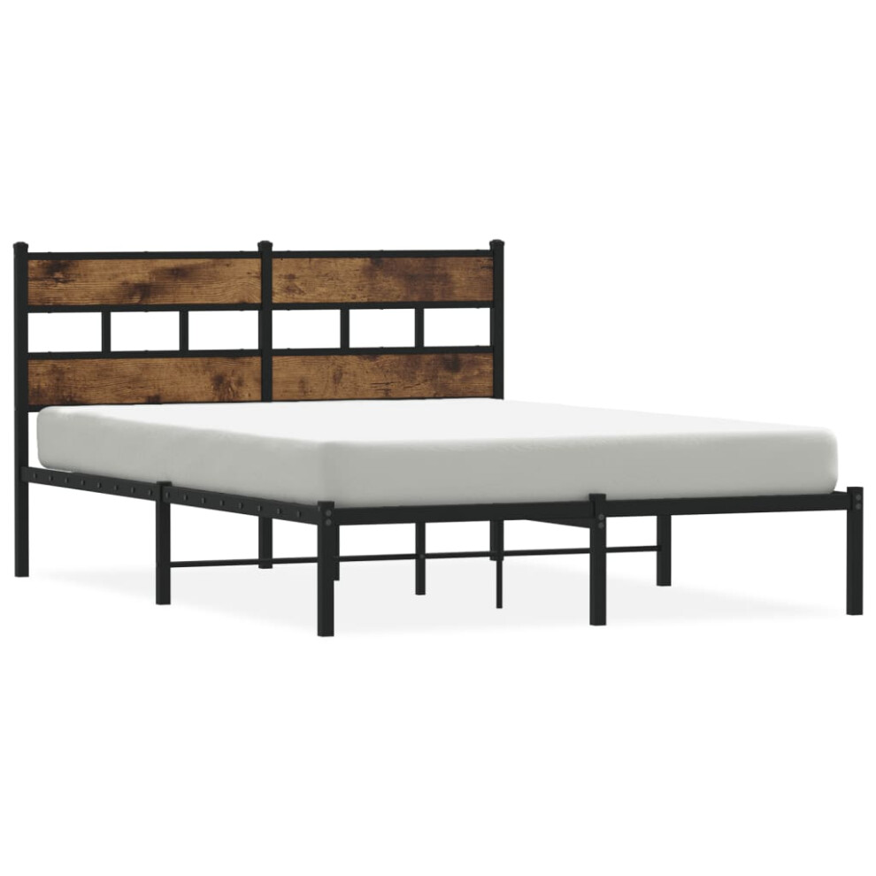 Vidaxl Metal Bed Frame Without Mattress Home Bed Base Smoked Oak 140X200 Cm