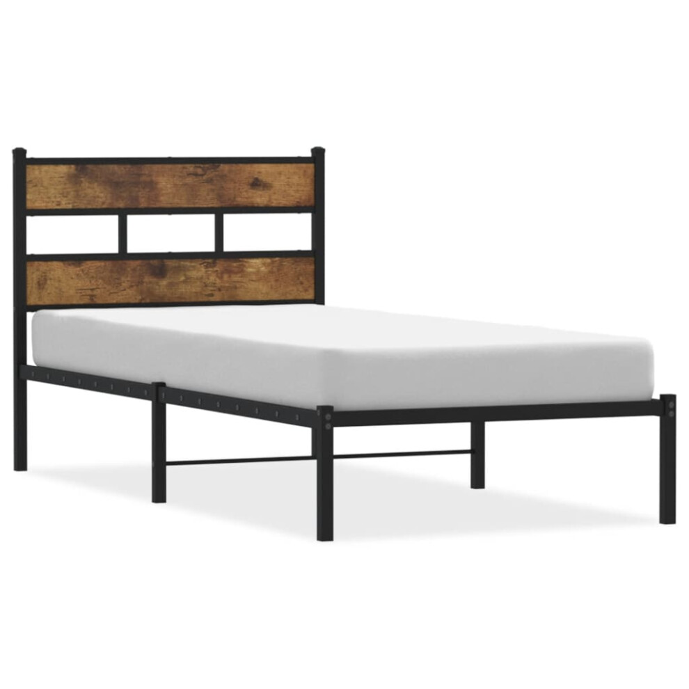 vidaXL Metal Bed Frame without Mattress Home Bed Base Smoked Oak 100x200 cm