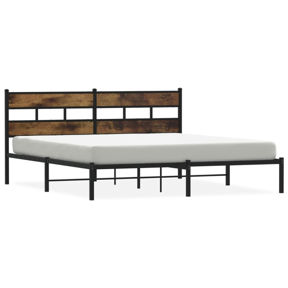 vidaXL Metal Bed Frame without Mattress Home Bed Base Smoked Oak 200x200 cm