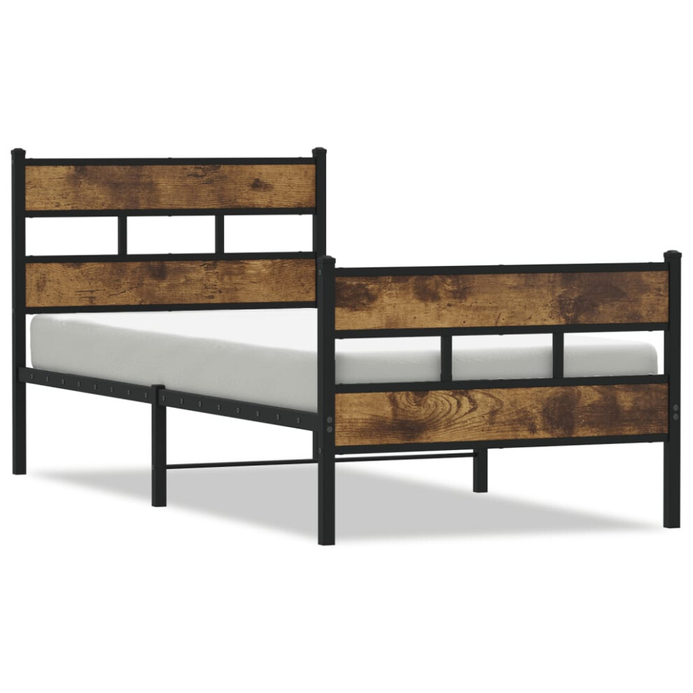 vidaXL Metal Bed Frame without Mattress Bed Base Smoked Oak 90x190 cm Single