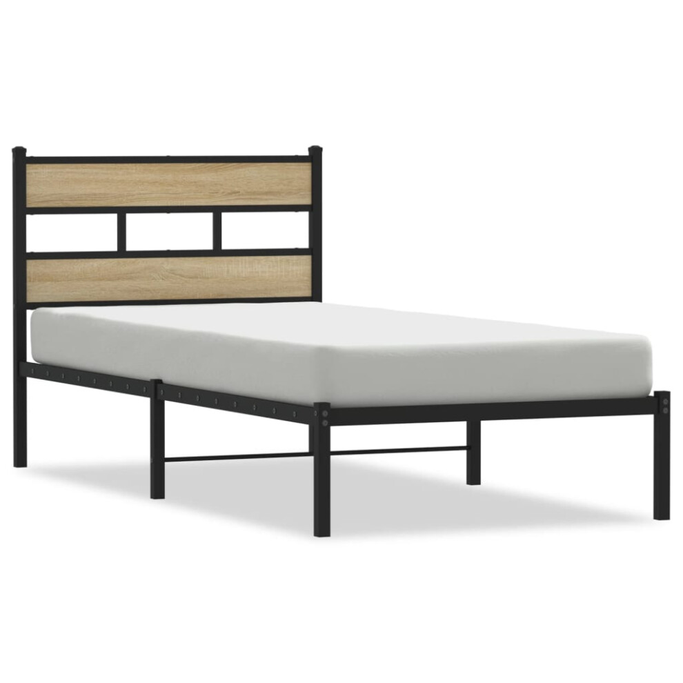 vidaXL Metal Bed Frame without Mattress Bed Base Sonoma Oak 90x190 cm Single