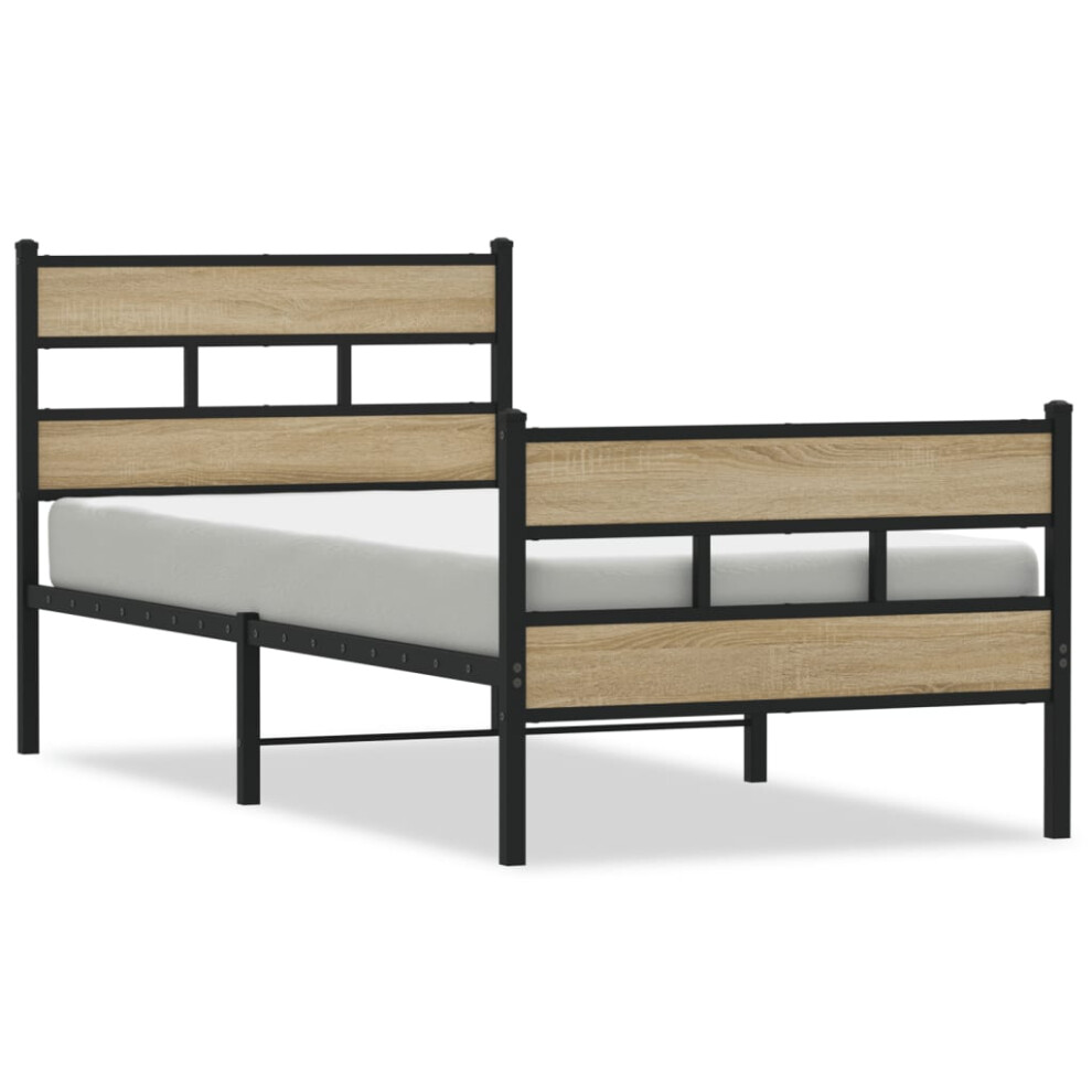 vidaXL Metal Bed Frame without Mattress Bed Base Sonoma Oak 90x190 cm Single