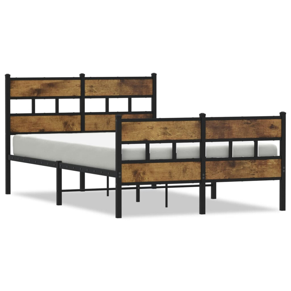 Vidaxl Metal Bed Frame Without Mattress Home Bed Base Smoked Oak 120X200 Cm