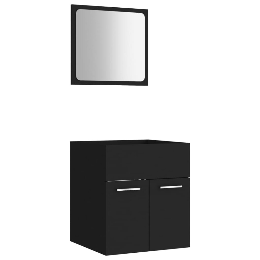 vidaXL Bathroom Furniture Set 2 Piece Black Engineered Wood Washroom Cabinet