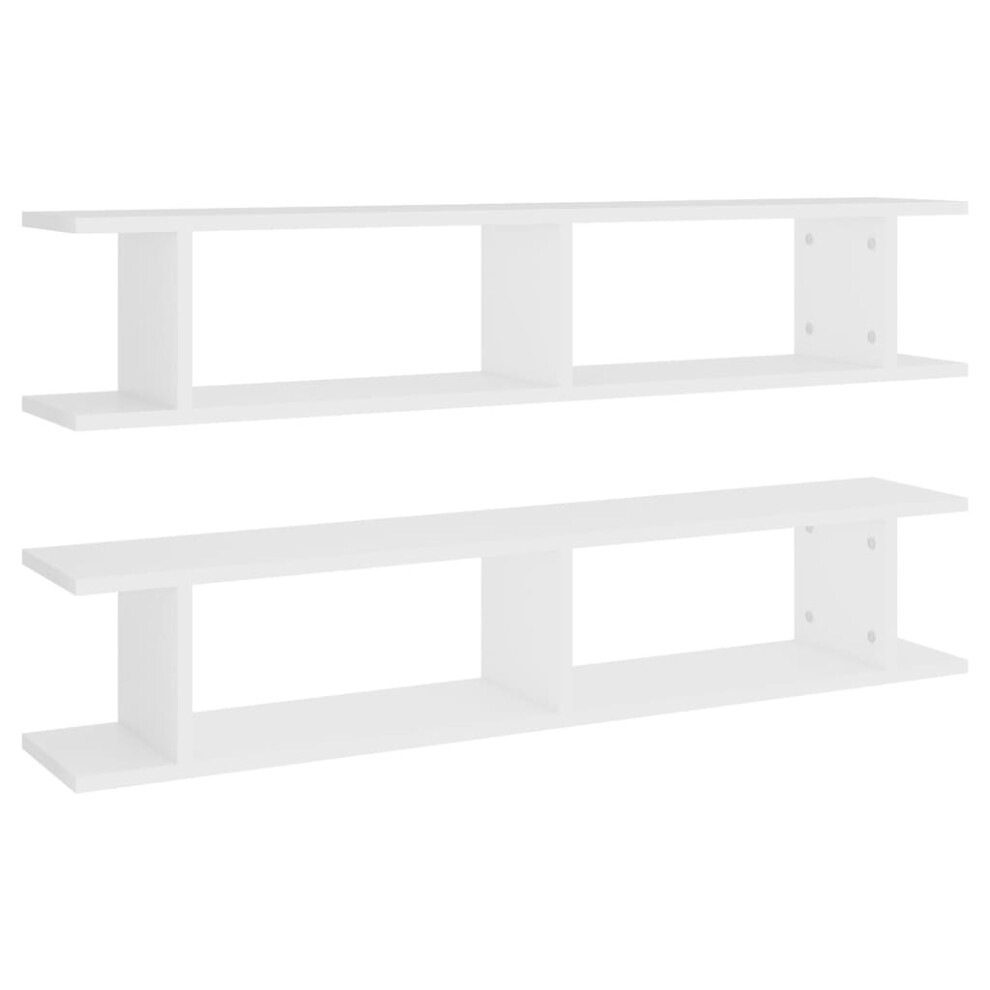 vidaXL 2x Wall Shelf White Engineered Wood Wall-Mounted Hanging Floating Shelf