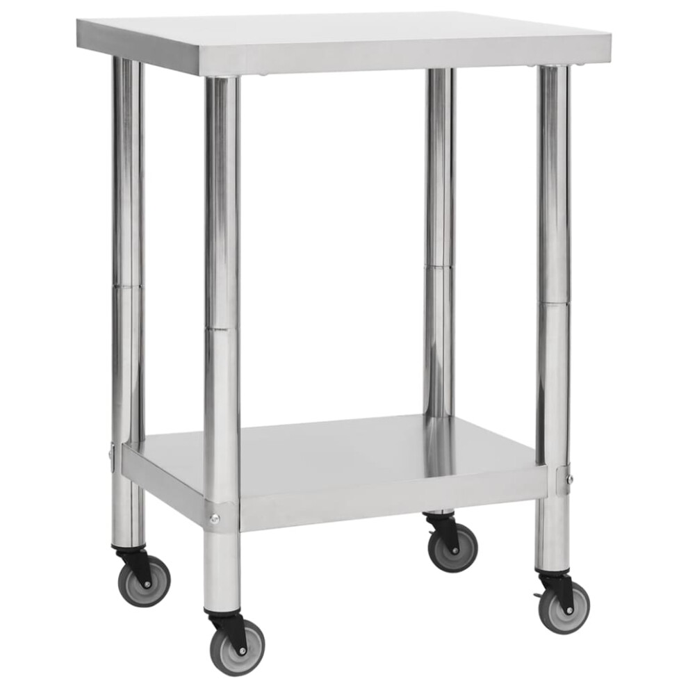 vidaXL Kitchen Work Table with Wheels Stainless Steel Home Gastronomy Workable