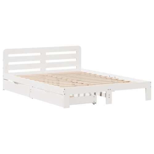 VidaXL vidaXL Bed Frame without Mattress White 135x190 cm Double Solid Wood Pine 2