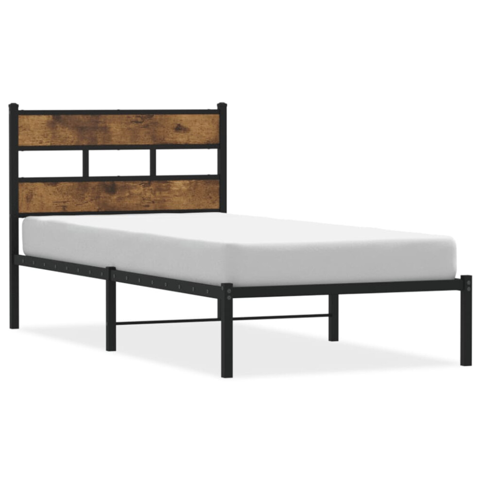 vidaXL Metal Bed Frame without Mattress Home Bed Base Smoked Oak 107x203 cm