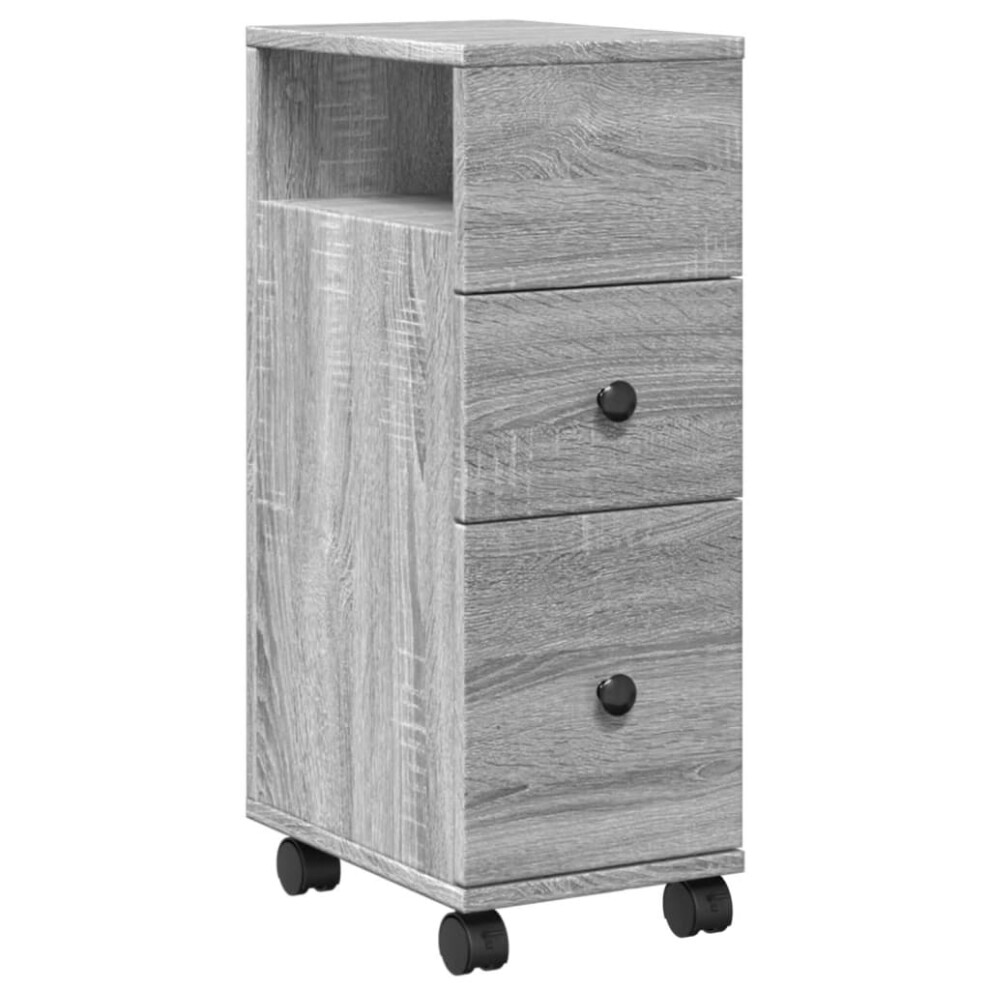 vidaXL Narrow Bathroom Cabinet with Wheels Cabinet Grey Sonoma Engineered Wood