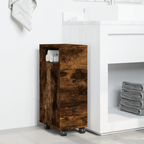 VidaXL vidaXL Badschrank Schmal mit Rollen Räuchereiche Holzwerkstoff 2