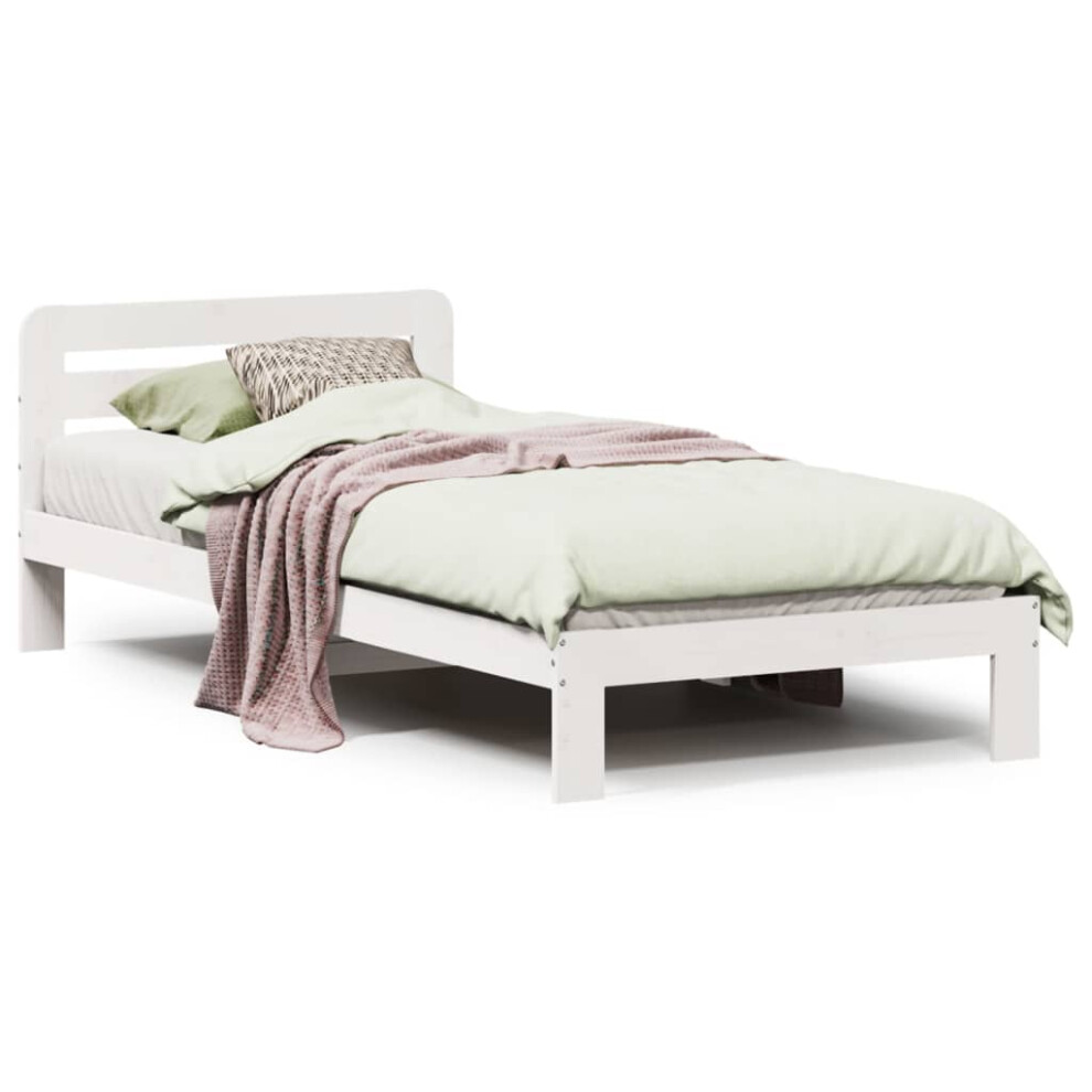 vidaXL Bed Frame without Mattress White 75x190 cm Small Single Solid Wood Pine