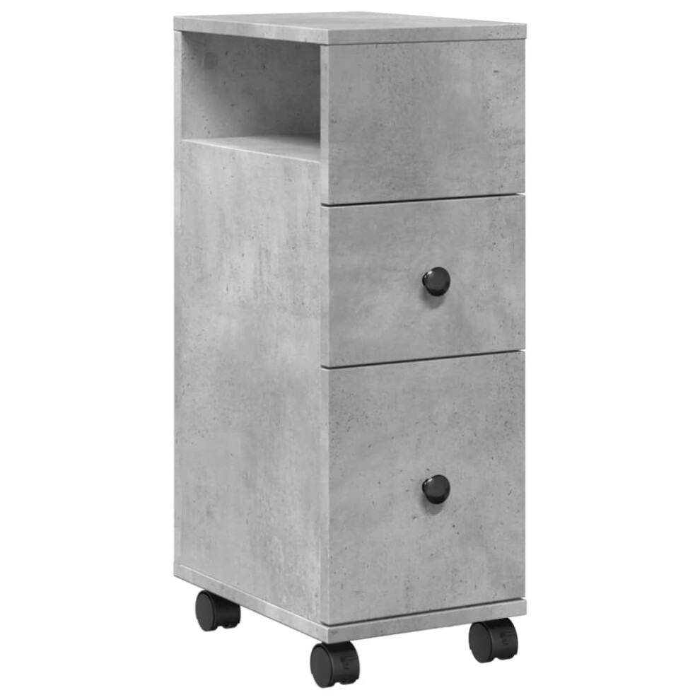 vidaXL Narrow Bathroom Cabinet & Wheels Cabinet Concrete Grey Engineered Wood