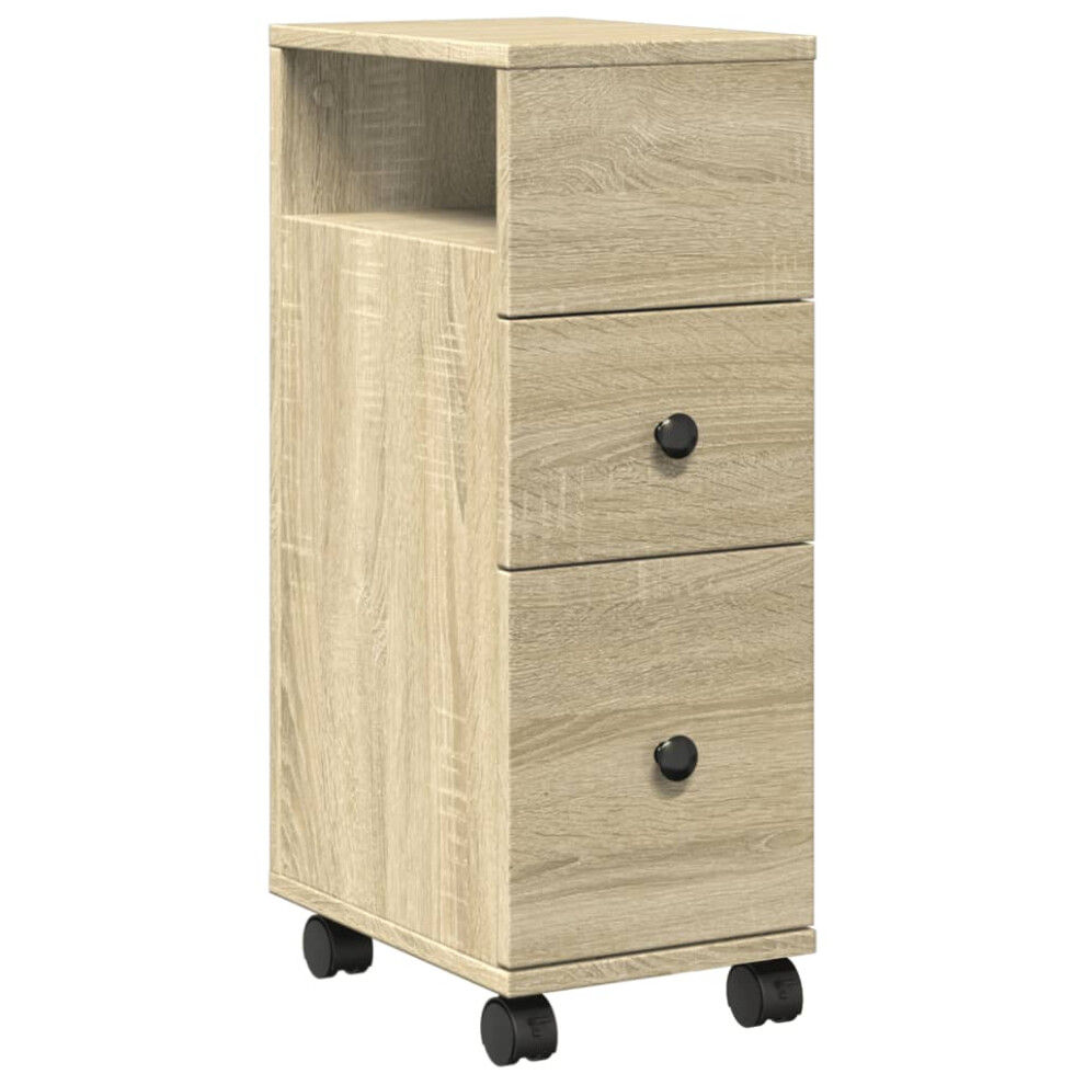 Vidaxl Narrow Bathroom Cabinet With Wheels Cupboard Sonoma Oak Engineered Wood