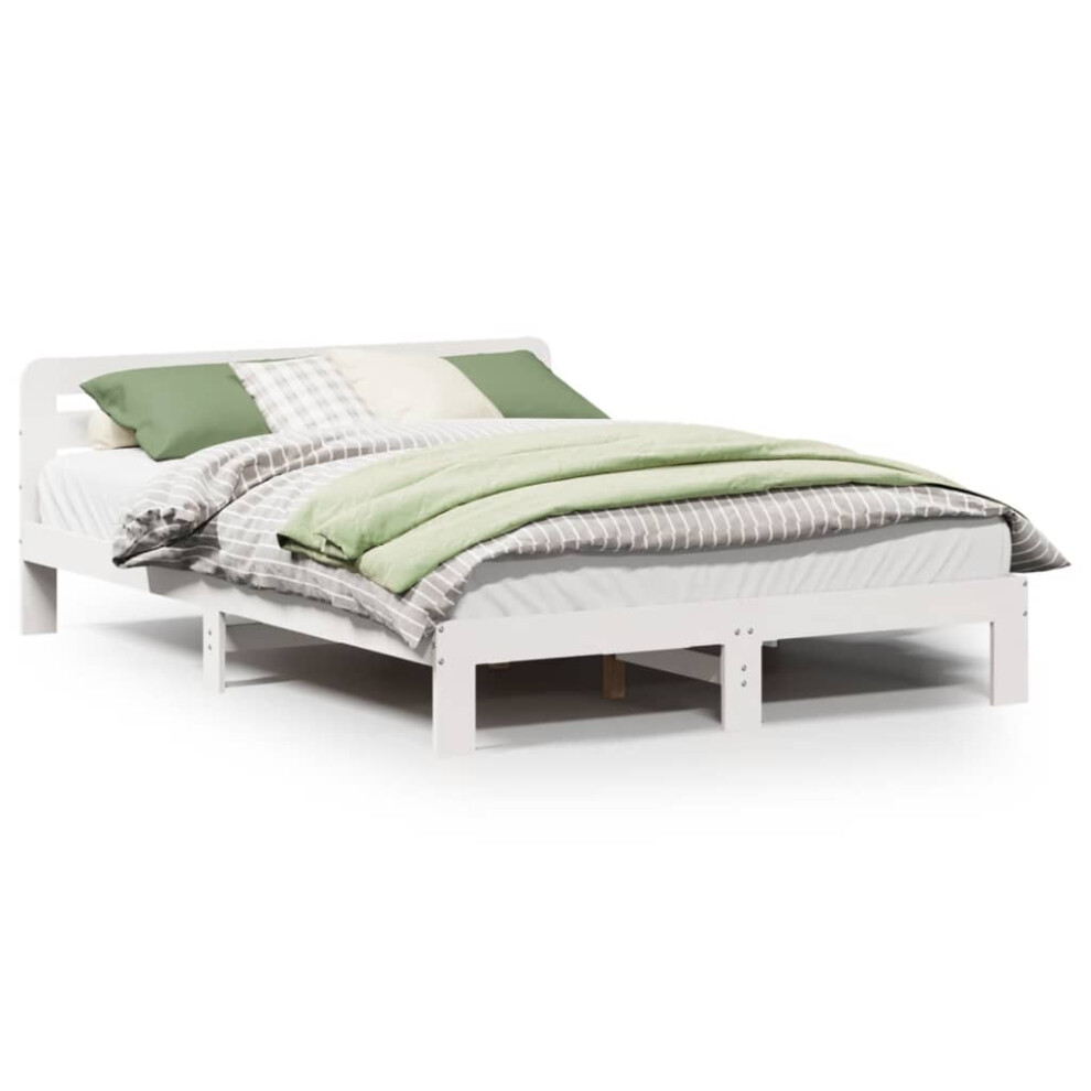 vidaXL Bed Frame without Mattress White 150x200 cm King Size Solid Wood Pine