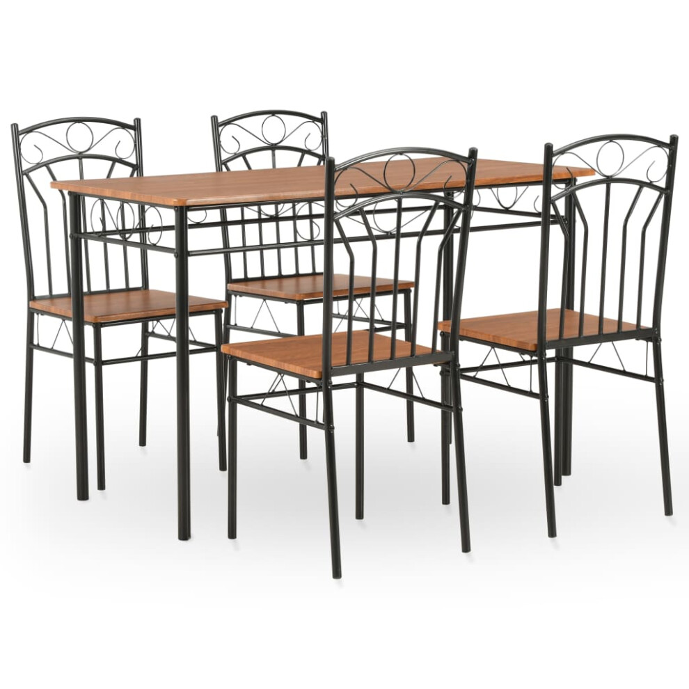 vidaXL Dining Set 5 Pieces MDF And Steel Brown Dinner Room Furniture Sets