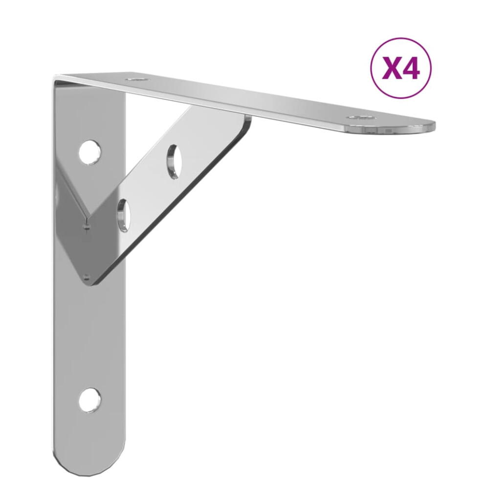 vidaXL Shelf Brackets Wall Mounted Shelf Support 4 pcs Silver Stainless Steel