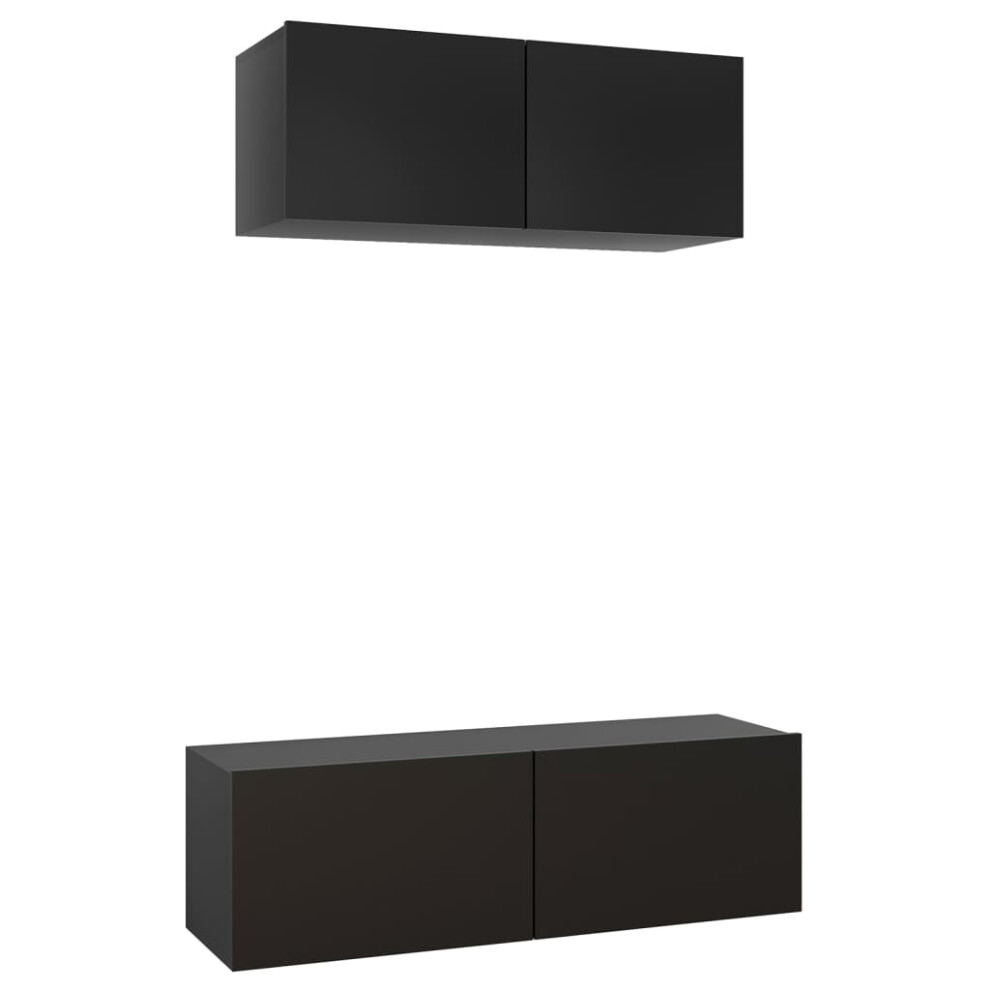 vidaXL TV Cabinet Set 2 Piece Black Engineered Wood Furniture TV Stand Cabinet