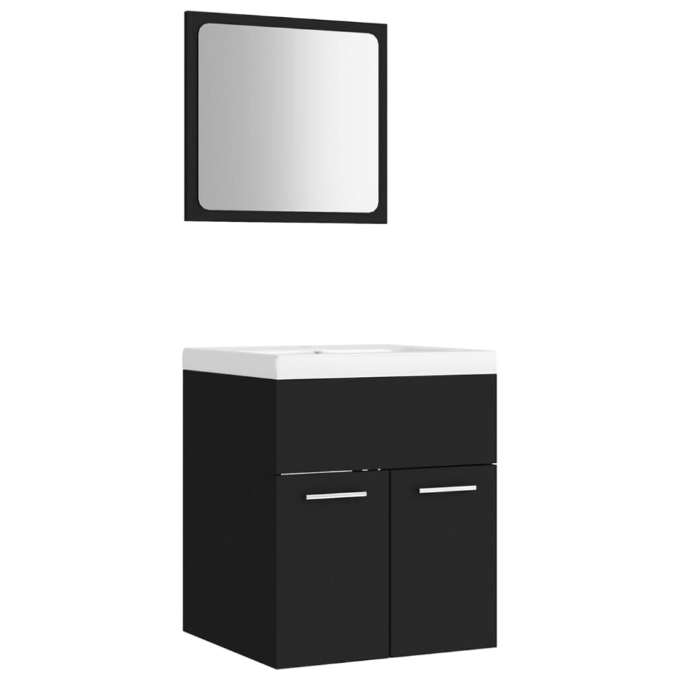 vidaXL Bathroom Furniture Set Black Engineered Wood Cabinet Washroom Basin