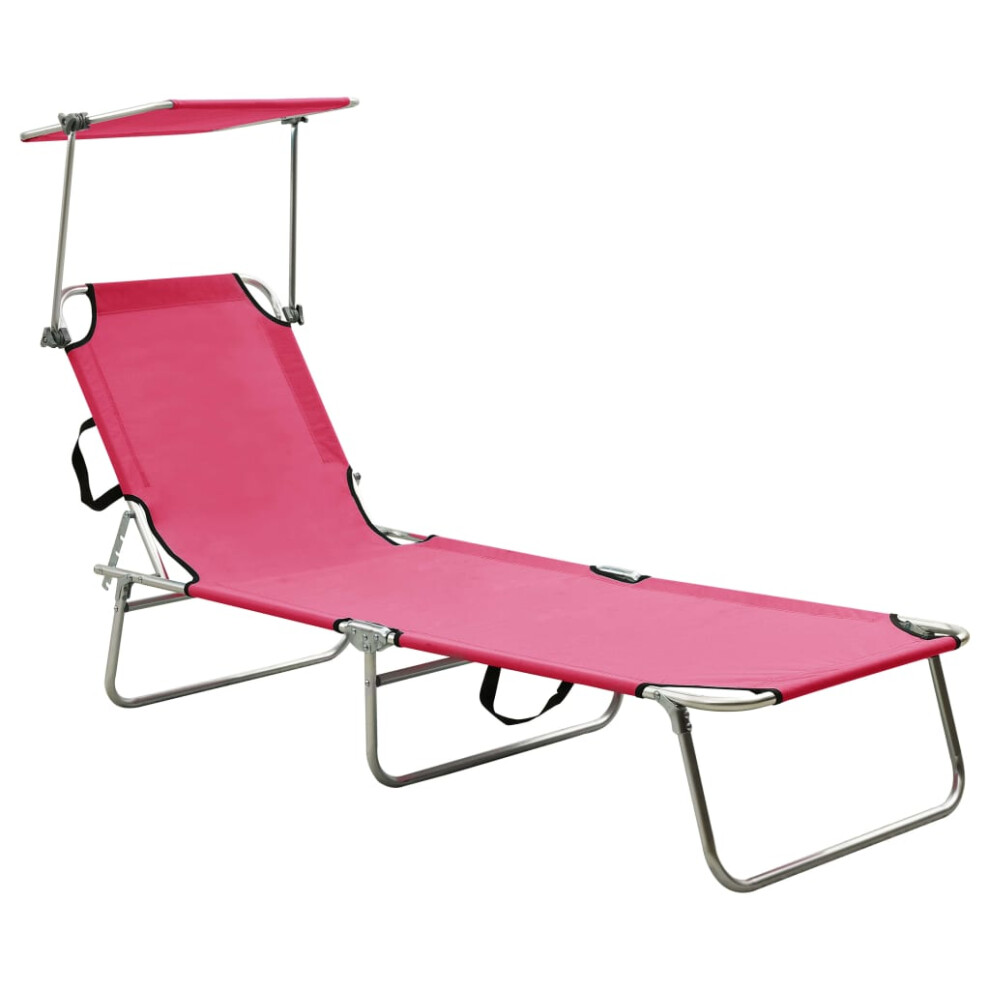 Vidaxl Folding Sun Lounger With Canopy Pink Aluminium Outdoor Recliner Seat