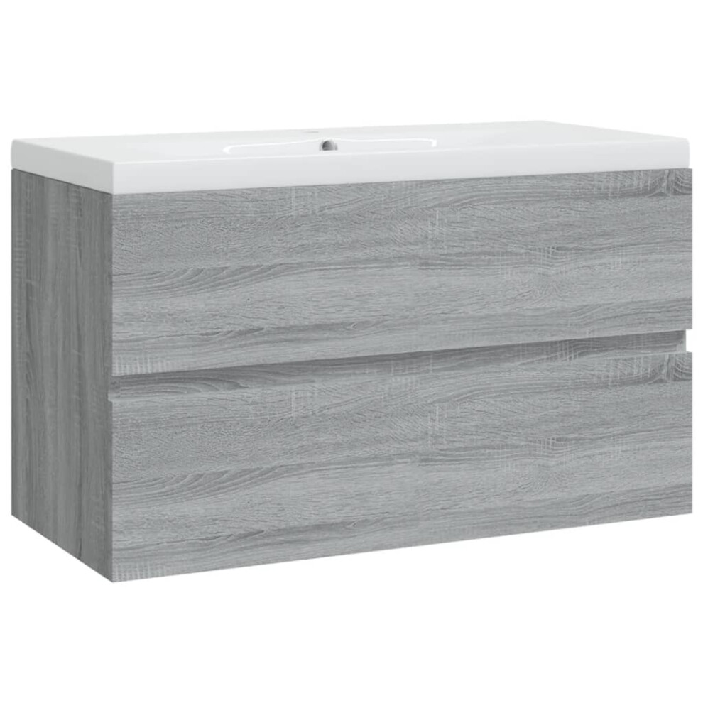 vidaXL Sink Cabinet with Built-in Basin Grey Sonoma Engineered Wood Wash Basin